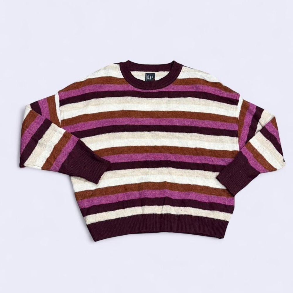 GAP‎ Striped Crewneck Sweater Multicolor Medium Relaxed Fit Casual Cozy Academia